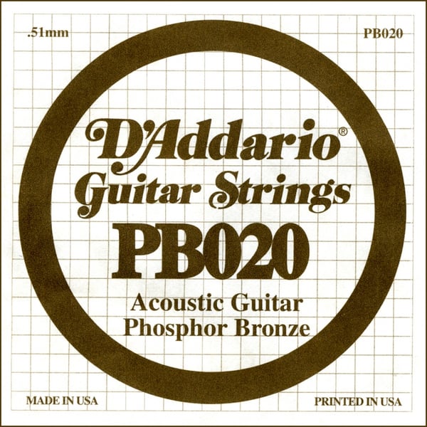 D'ADDARIO Phosphor Bronze Wound Acoustic Guitar Single String, .020. Modello PB020
