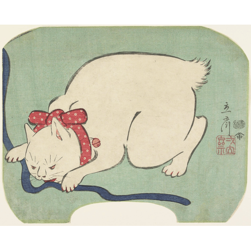 Hiroshige II Un gatto bianco che gioca con una corda, 1863