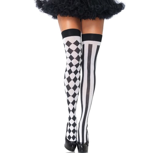 LEG AVENUE - ARLEQUIN HOHE SOCKEN SCHWARZ/WEISS