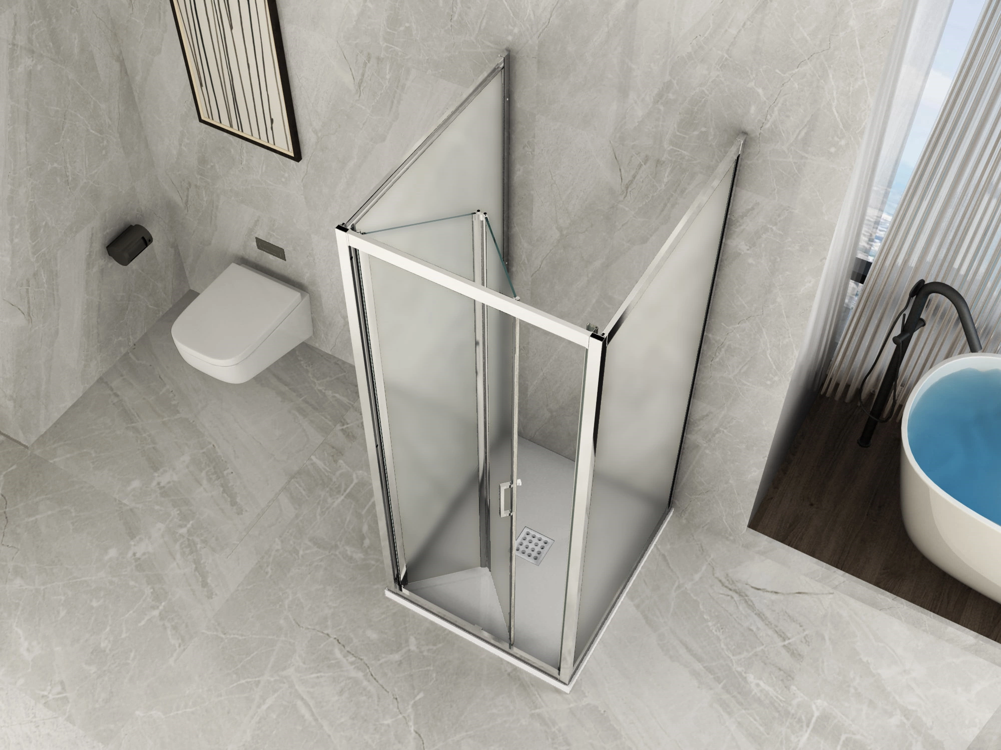 Box Doccia 3 Lati in Cristallo 6 mm Opaco 2 Lati Fissi ed 1 Porta a Libro Soffie - Foto 7 di 7