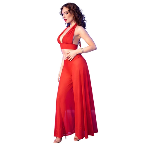 CHILIROSE - CR 4857 ENSEMBLE HAUT ET PANTALON ROUGE TAILLE L