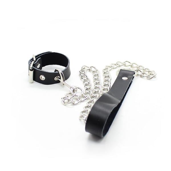 OHMAMA-Halsband für Penis und Ledergürtel mit Metallkette