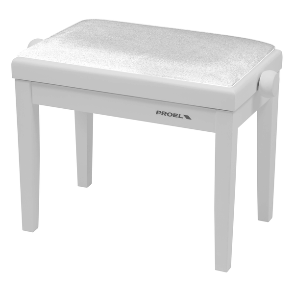 PROEL STAGE Panca Professionale Regolabile in Legno per Piano ed Organo, Telaio Bianco Opaco, Cuscino Imbottito con Rivestimento in Velluto Bianco
