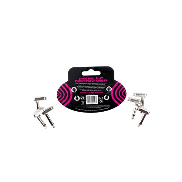 Ernie Ball 6385 Flat Ribbon Patch Cable White 15.24cm 3Pk