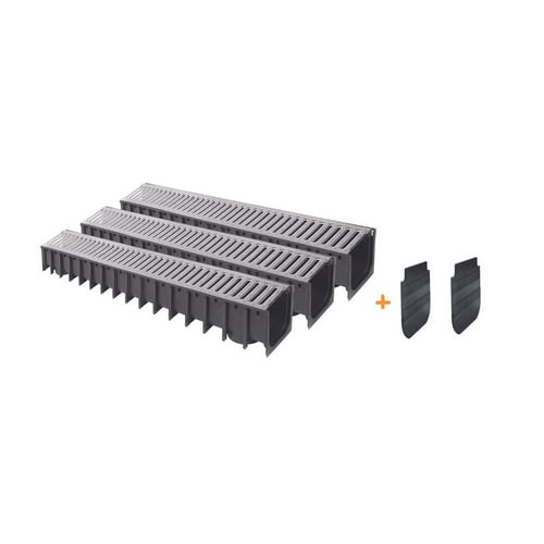 KIT 3 PZ CANALE IN PP CON GRIGLIA IN ACCIAIO ZINCATO IKARODRAIN