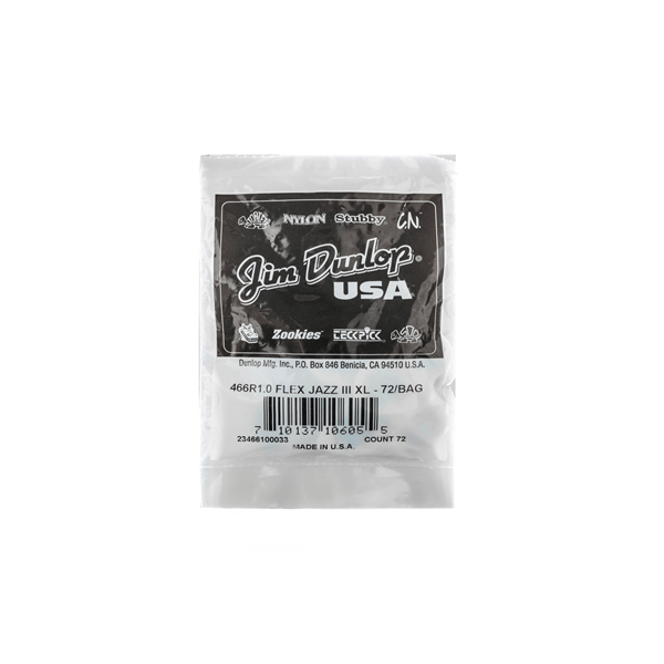 Dunlop 466R100 Tortex Flex Jazz III XL 1.0 mm Bag/72