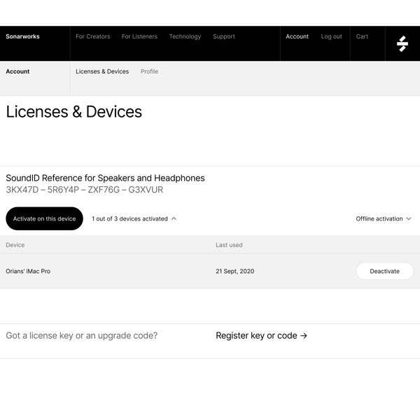 SONARWORKS Aggiorna la tua Reference 4 HE con SoundID per Cuffie - Codice