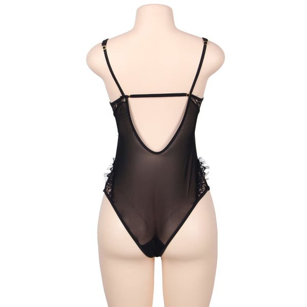 SUBBLIME QUEEN PLUS FLORAL LACE UND FRINGED BLACK TEDDY