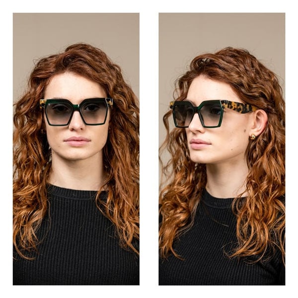 Kyme Eyewear Clio: oversize squared sunglasses. Color Green