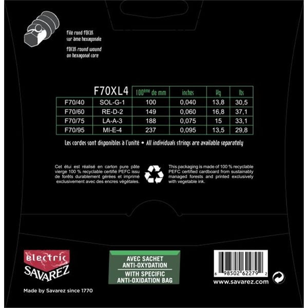 Savarez F70XL4 Corde Focus per Basso Elettrico 40-95, Set/4
