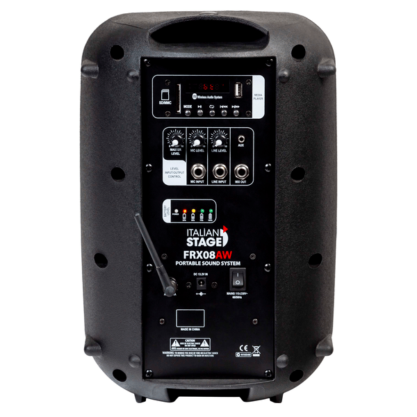 ITALIAN STAGE 8 portable speaker with battery, MP3 player, SD card, USB, STEREO bluetooth, 1 VHF wireless microphone