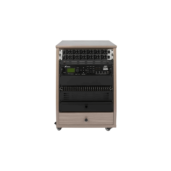 Gator Frameworks GFW-ELITESTUDIORK12-GRY Rack da studio inclinato 12 unità con finitura grigia in legno Driftwood<br>