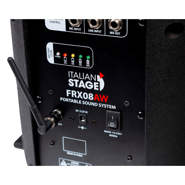 ITALIAN STAGE 8 portable speaker with battery, MP3 player, SD card, USB, STEREO bluetooth, 1 VHF wireless microphone