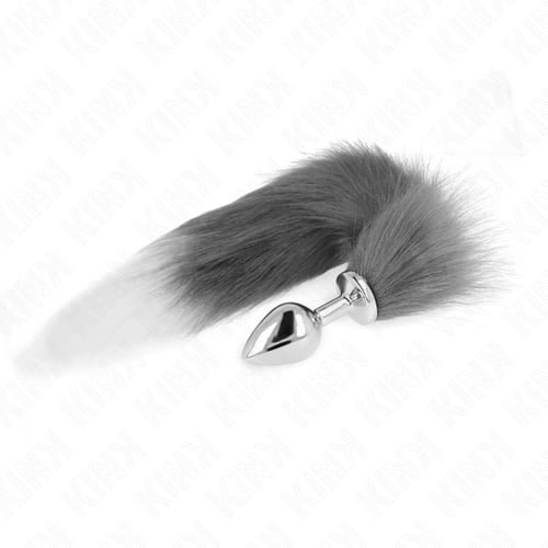 KINK PLEASURE PLUGS KINK - PLUG ANALE MISURA M 8 X 3,5 CM CON CODA SINTETICA 40 CM GRIGIO E BIANCO