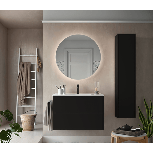 Mobile bagno sospeso cannettato 165 cm profondo 51 cm rovere con pensili a  sx e specchio 