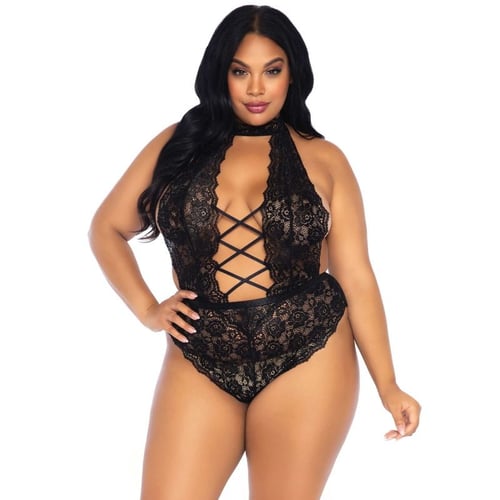 LEG AVENUE PIZZO FLOREALE CROTHLESS TEDDY PLUS TAGLIA