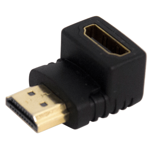 PROEL STAGE Adattatore professionale ad angolo per segnali Video, da connettore HDMI maschio a connettore HDMI femmina. Colore nero con parti in ottone dorato.