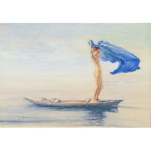 John La Farge or Lafarge Ragazza in prua di canoa che stende il suo perizoma per una vela, Samoa, c.1895-96