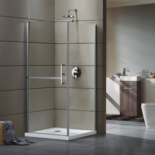 Box Doccia Angolare 2 Lati Fisso + Battente Diviso in 2 Senza Profili Vetro Trasparente 6 MM