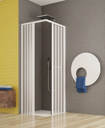 Box Doccia in PVC 2 Lati Apertura Centrale Angolare a Soffietto Senza Guide Infe - Foto 2 di 2