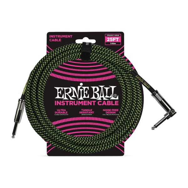 Ernie Ball 6066 Cavo intrecciato Nero/Verde 7,62 m