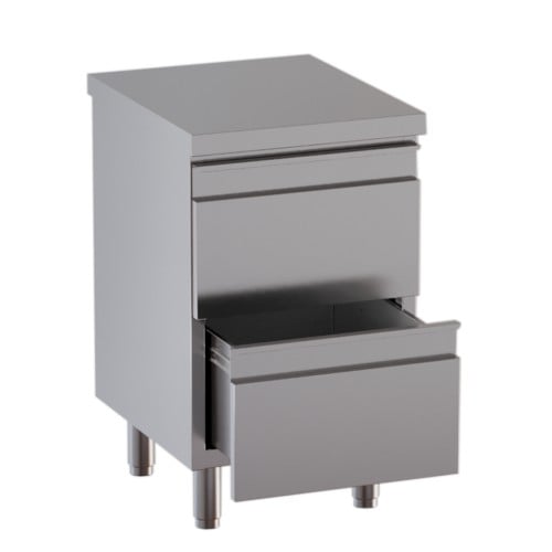 Cassettiera 50x70x85 acciaio inox 430 2 cassetti ristorante pizzeria RS4652