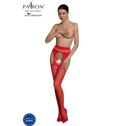 PASSION WOMAN GARTER & STOCK PASSION - COLLEZIONE ECO BODYSTOCKING ECO S002 ROSSO