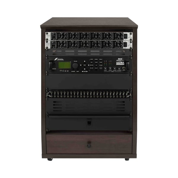 Gator Frameworks GFW-ELITESTUDIORK12-BRN Rack da studio inclinato 12 unità con finitura in noce scuro<br>
