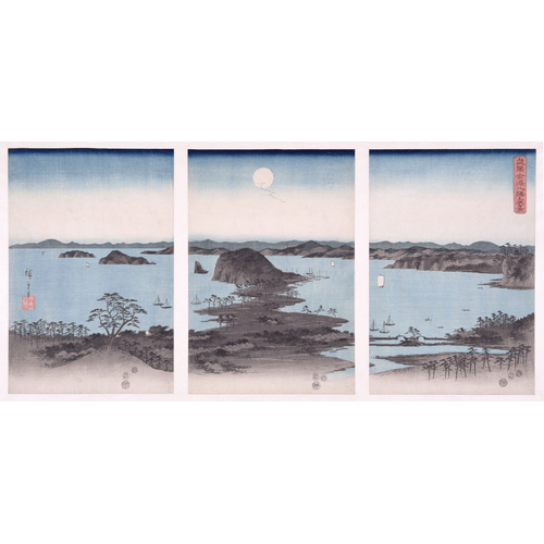 Utagawa Hiroshige Panorama di vedute di Kanazawa sotto la luna piena, dalla serie 'Neve, Luna e Fiori', 1857