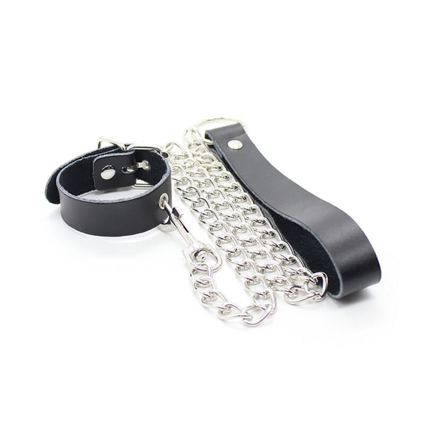 OHMAMA-Halsband für Penis und Ledergürtel mit Metallkette