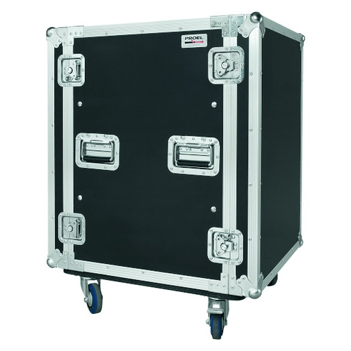 PROEL STAGE Flight case professionale 16U a rack 19' con telaio interno ammortizzato, profondità utile corpo 50 cm.