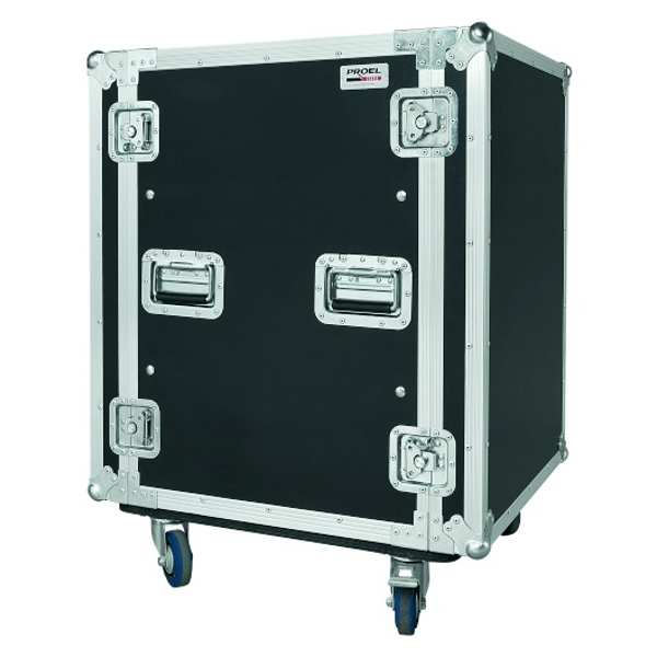 PROEL STAGE Flight case professionale 16U a rack 19' con telaio interno ammortizzato, profondità utile corpo 50 cm.