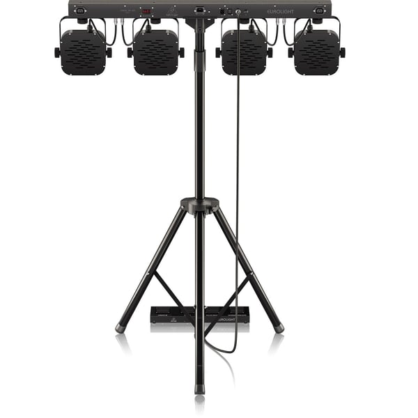STAIRVILLE STAGE TRI LED BUNDLE COMPLETE 4 PAR LED SU BARRA-T CON STATIVO PEDALIERA A 4 INTERRUTTORI E BORSA