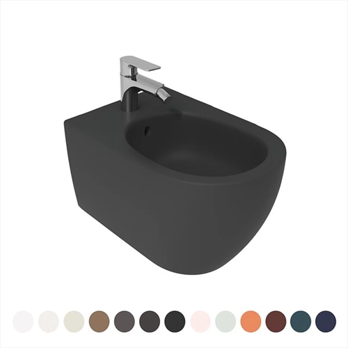 Lavabo Ovale In Ceramica Nero, Per Bagno O WC Ospiti, Con Troppopieno E Foro Rubinetto 3.5cm