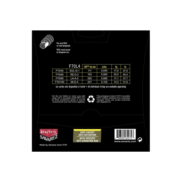 Savarez F70L4 Corde Focus per Basso Elettrico 45-100, Set/4