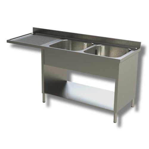 Lavello 160x60x85 acciaio inox 430 su fianchi ripiano vano lavastoviglie RS5005