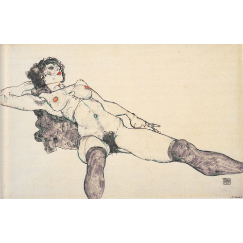 Egon Schiele Nudo femminile sdraiato con gambe divaricate