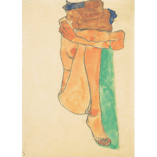 Egon Schiele Nudo femminile con cuscini verdi