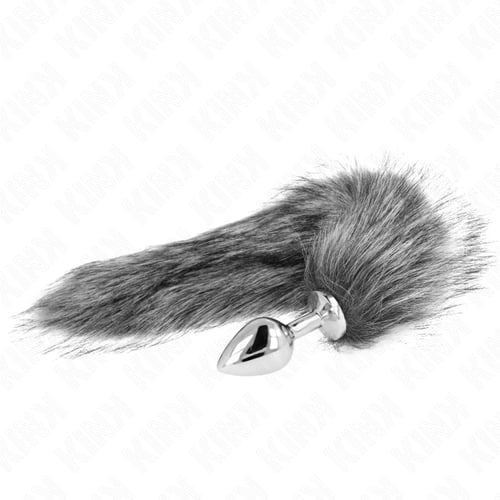 KINK PLEASURE PLUGS KINK - PLUG ANALE MISURA M 8 X 3,5 CM CON CODA SINTETICA 40 CM GRIGIO