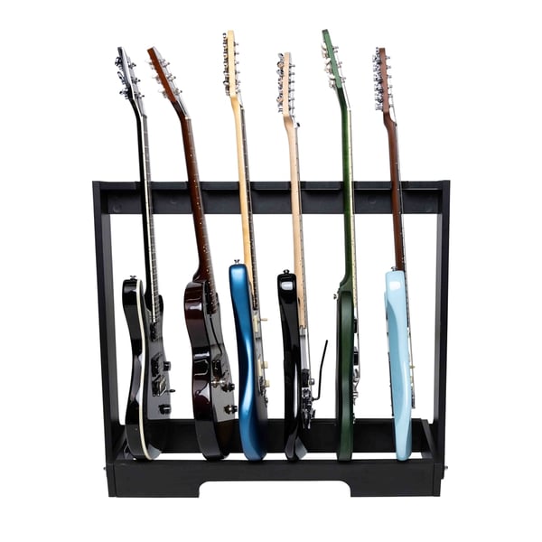 Gator Frameworks GFW-GTR-WD6RK-BLK Supporto in legno per 6 chitarre con finitura nera<br>