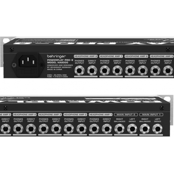 BEHRINGER HA8000-V2 POWERPLAY-PRO AMPLIFICATORE CUFFIE 8 CANALI NUOVA VERSIONE BASSO RUMORE E CONSUMO MAGGIORE RISPOSTA