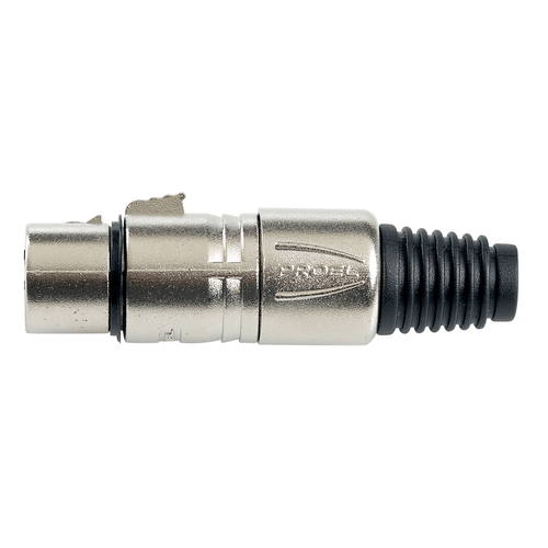PROEL STAGE Presa volante XLR professionale 5 poli, pinza interna in nylon con molla terminale in PVC. Colore: Argento.