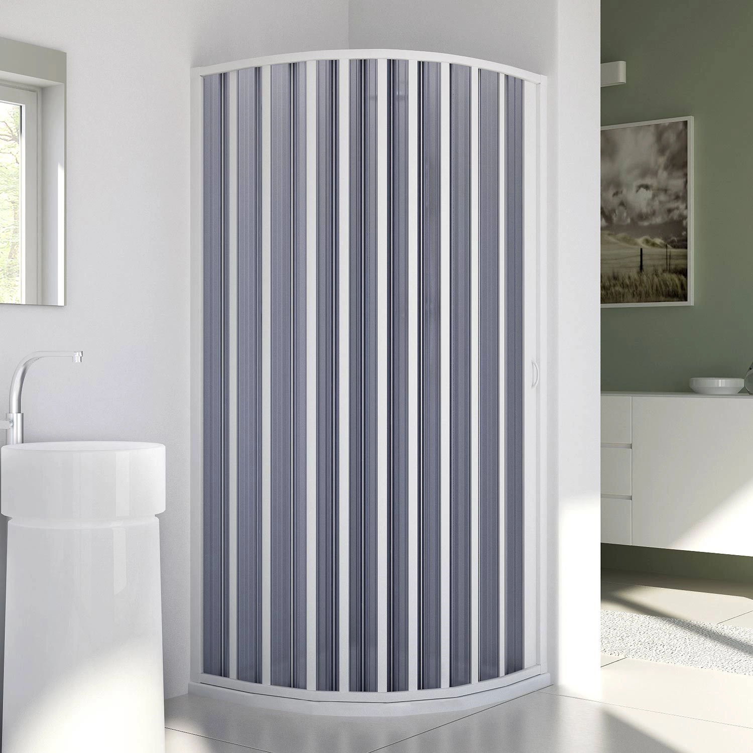 Mampara de ducha de baño para nichos de entre 160 y 170 cm fabricada en PVC