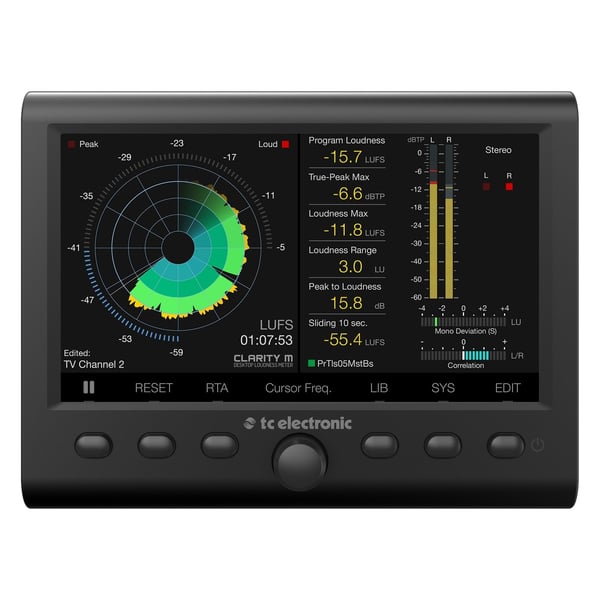 TC ELECTRONIC CLARITY M DESKTOP AUDIO METER MISURATORE DI LIVELLO STEREO O 5.1 DISPLAY HD 7"