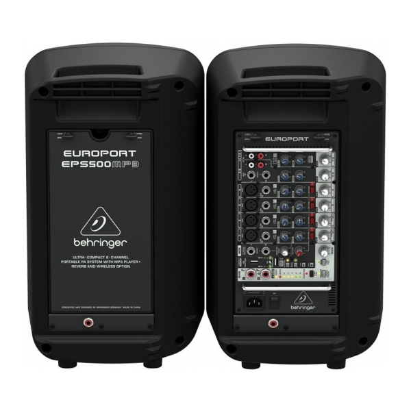 BEHRINGER EPS500MP3 IMPIANTO AUDIO 2 CASSE 500 WATT + MIXER 8 CANALI INTEGRATO CON LETTORE MP3/USB E WIRELESS READY