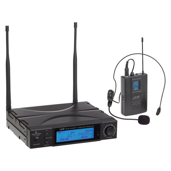 SOUNDSATION Radiomicrofono UHF True Diversity 300 canali con Trasmettitore Tascabile ed archetto. Modello WF-U1300P