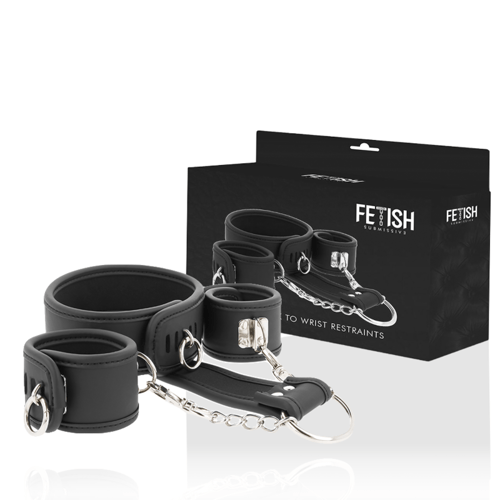 FETISH SUBMISSIVE BONDAGE FETISH SUBMISSIVE - COLLANA E MANETTE IN PELLE VEGANA CON FODERA IN NOPRENE