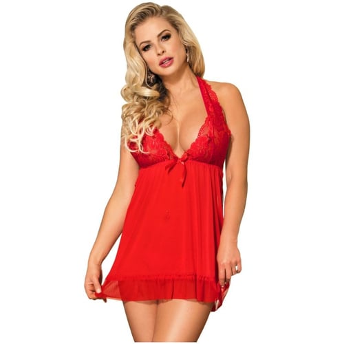 SUBBLIME ROTE BABYDOLL BLUMENMOTIVE IN BRÜSTEN L / XL