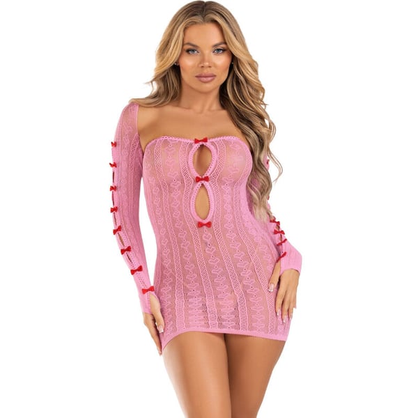 LEG AVENUE - VESTIDO CORAZON &amp; LAZOS ROSA TALLA ÚNICA