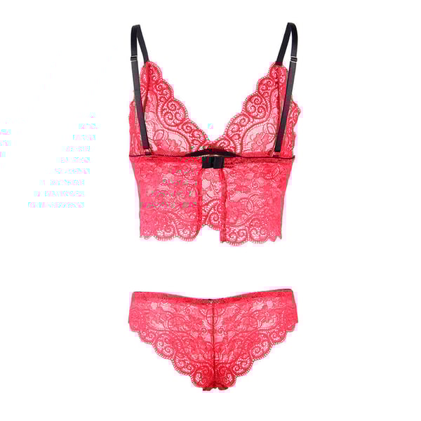 SUBBLIME - 953904 CHEMISIER DE NUIT EN SOIE ET DENTELLE + CULOTTE ROUGE L/XL